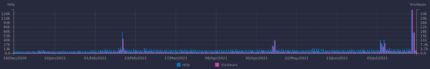 Visitors/Hits of the blog (generated using goaccess)